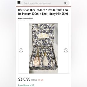 Christian Dior J’adore 3 Pcs Gift Set Eau De Parfum 100ml + 5ml + Body Milk 75ml